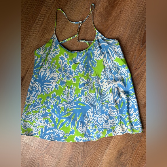 Lilly Pulitzer Maisy Top, Limeade Biggest Fan print, Women's S, silk tank top - Picture 1 of 8